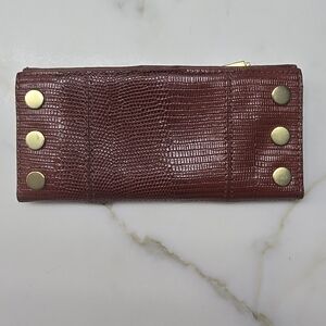 Hammitt Red Lizard-Embossed Leather Wallet with Gold Studs
